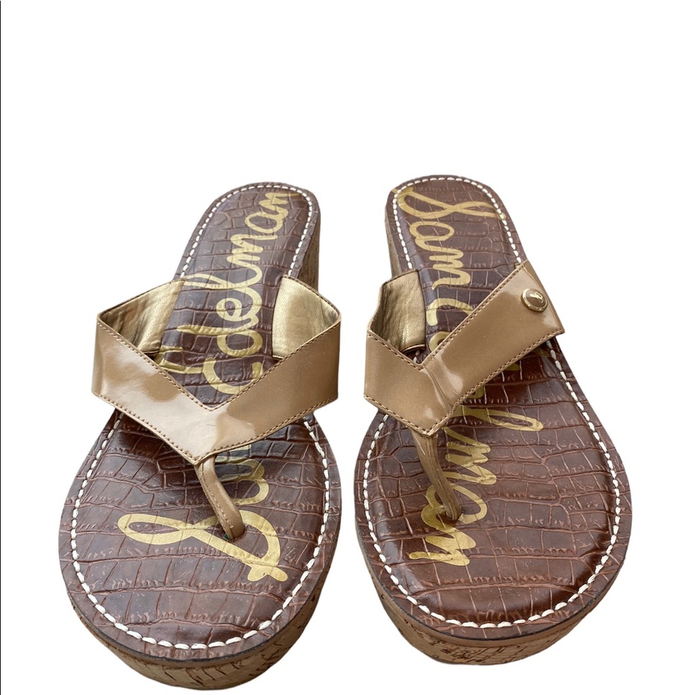 Sam Edelman Platform Wedge Gold Thong Sandals 9.5
